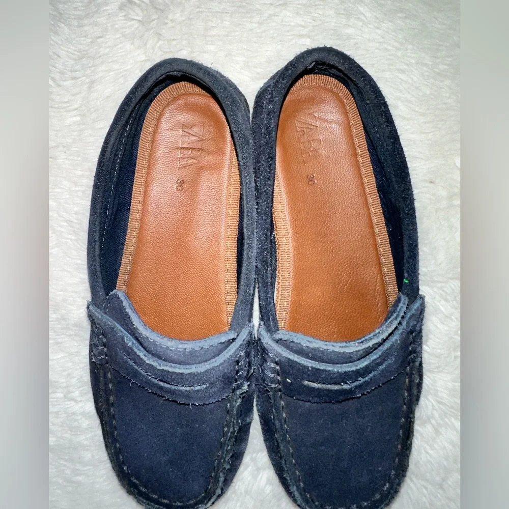 Zara kids suede dark blue navy loafers size 30 EU